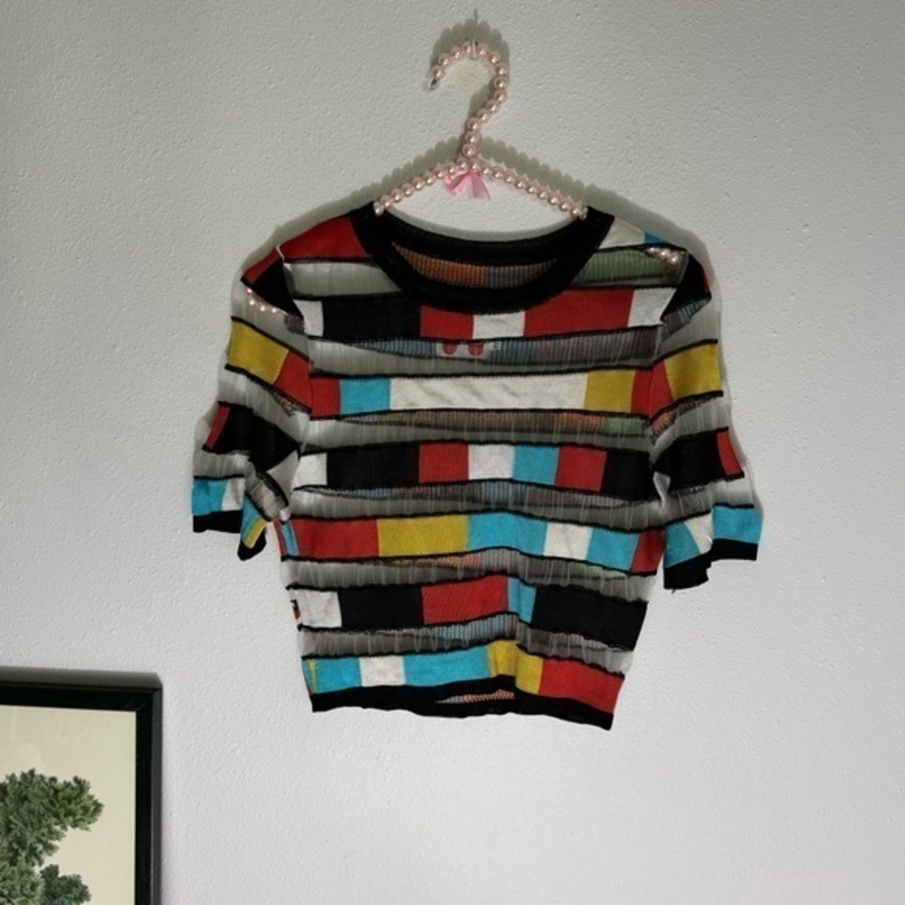 Gabrielab cropped sheer colorful square top size P/S